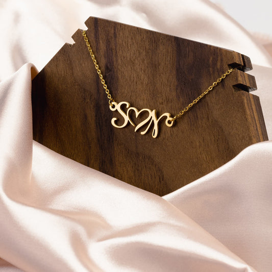 Double Initial Heart Necklace Personalized/Custom Gift for Her