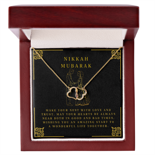 Nikkah Mubarak Muslim Wedding Bridal Gift For Her - 10K Solid Gold Interlocking Hearts Necklace with 18 Pave Set Diamonds