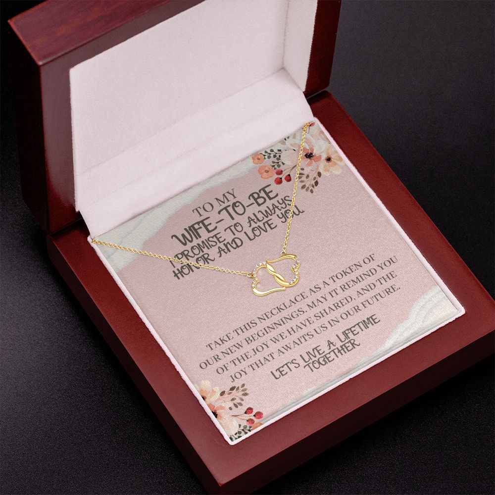 To My Wife-To-Be Solid Gold Interlocking Hearts Necklace with Pave Diamonds Gift For The Bride