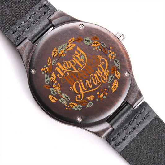 Happy Thanks Giving Engraved Wooden Watch Gift For Him