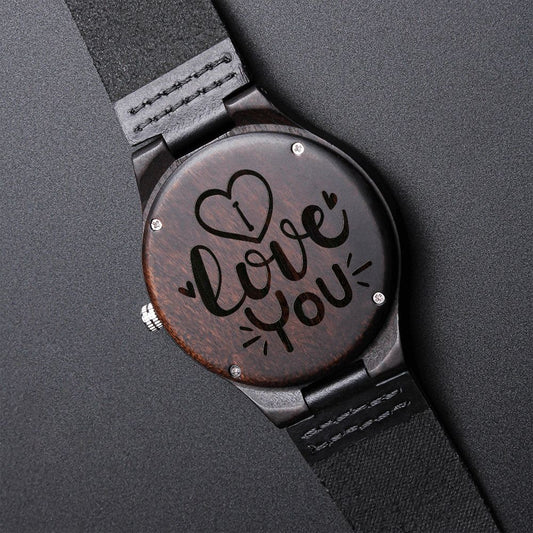 I Love You Men's Engraved Wooden Watch Gift For Him