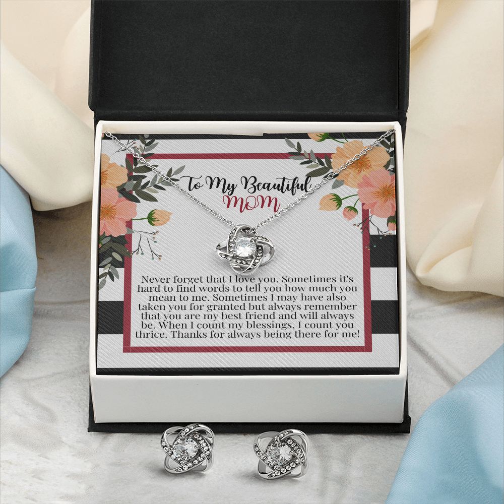 Love Knot Earring & Necklace Set Gift For Mom