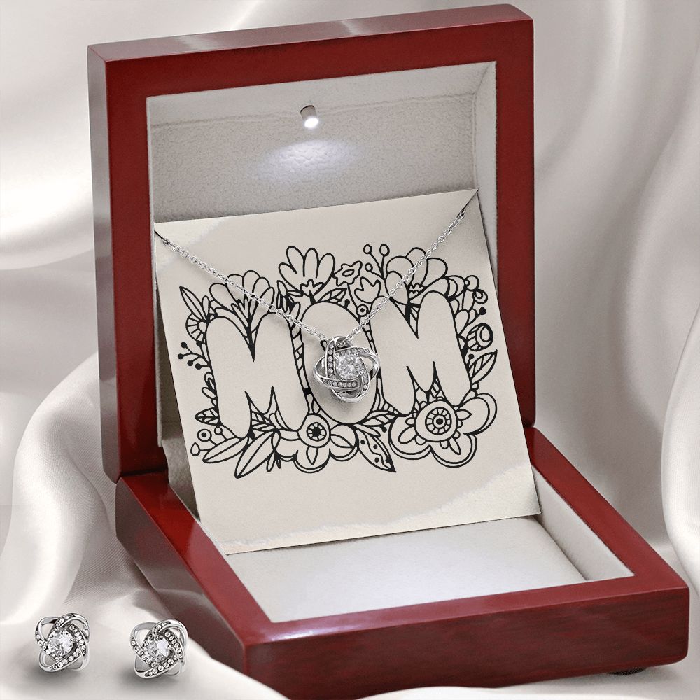 Mom Love Knot Earring & Necklace Set Gift For Mothers