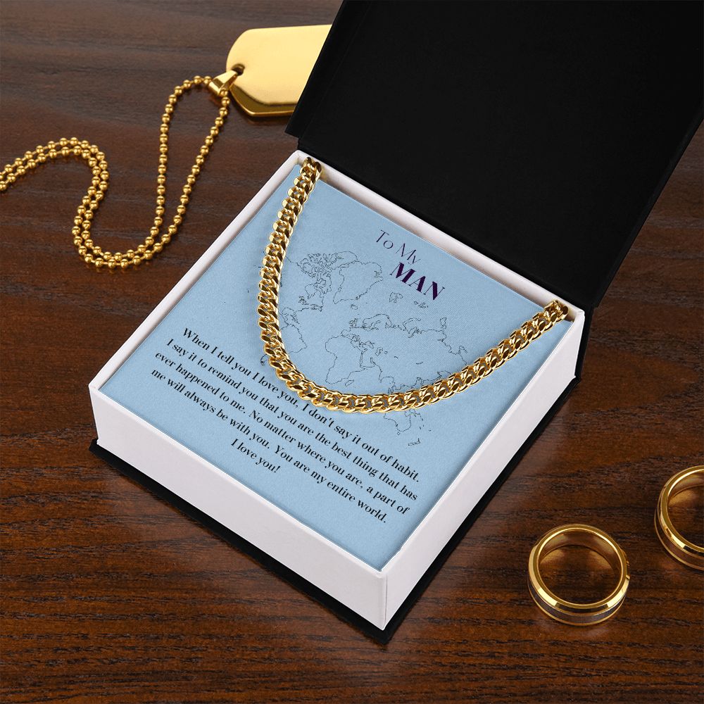 Cuban Link Chain 14k Yellow Gold & Polished Stainless Steel Gift For Him
