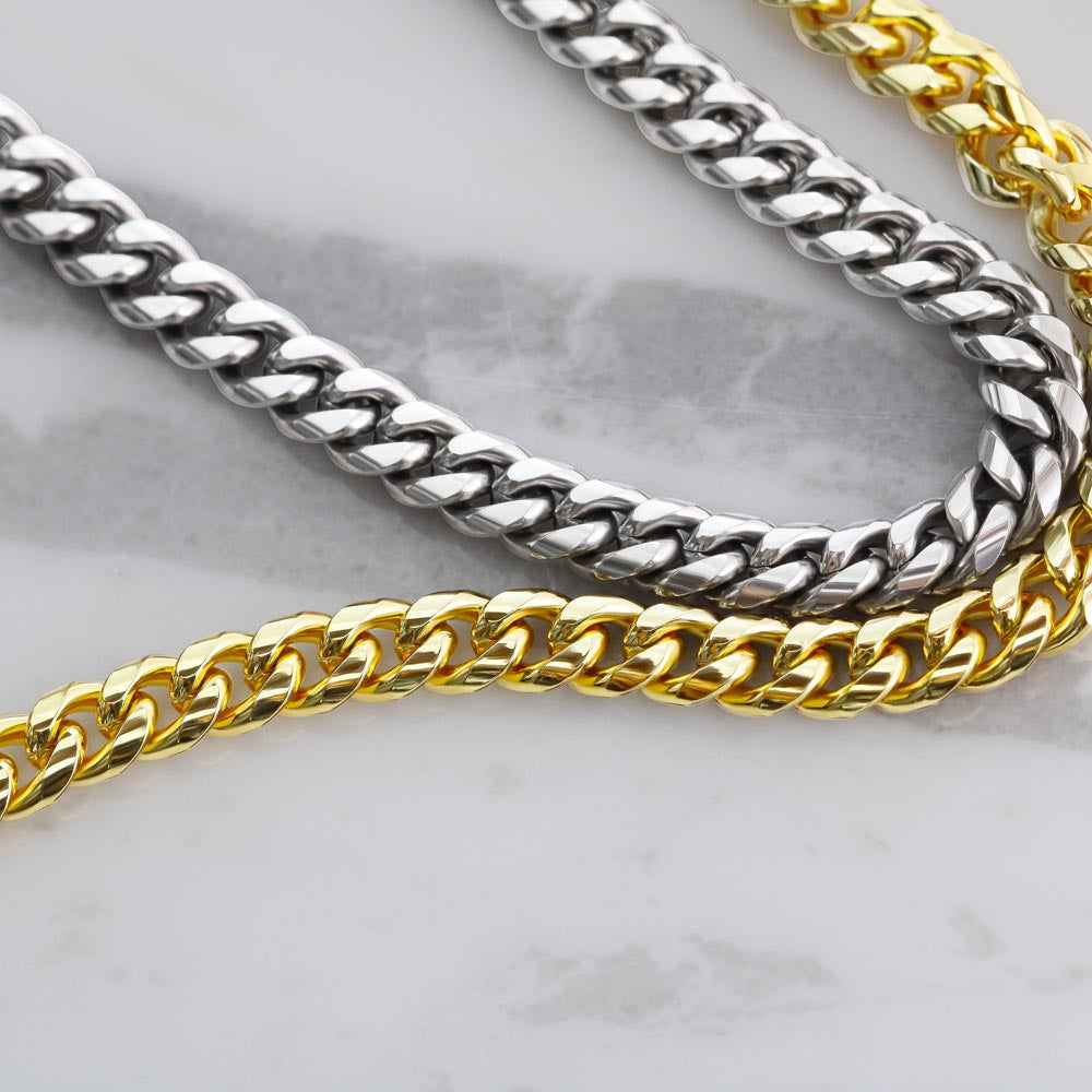Cuban Link Chain 14k Yellow Gold & Polished Stainless Steel Gift For Him