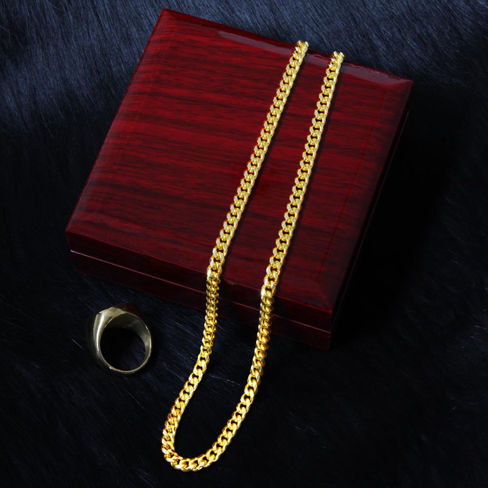 Cuban Link Chain 14k Yellow Gold & Polished Stainless Steel Gift For Him