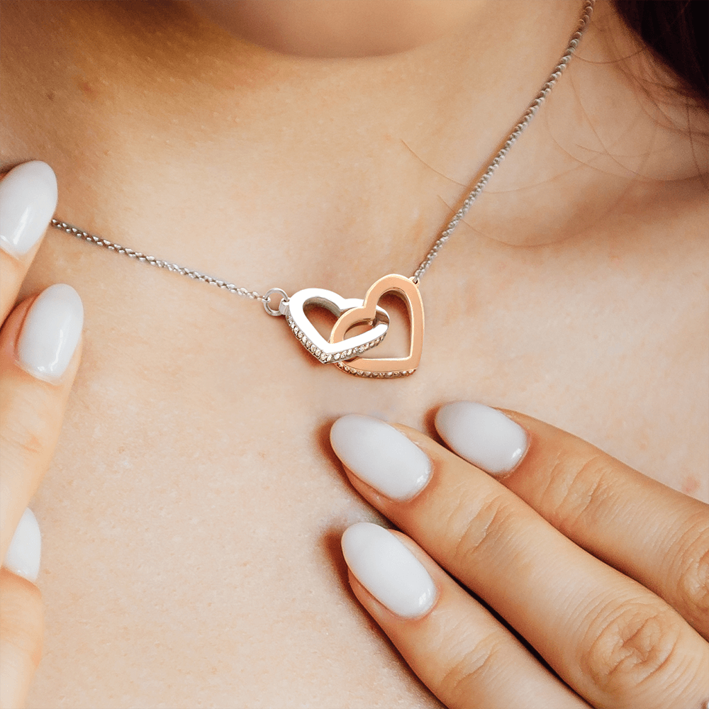 Eid Mubarak Two Heart Interlocking Necklace (Yellow & White Gold Variant) Gift For Her