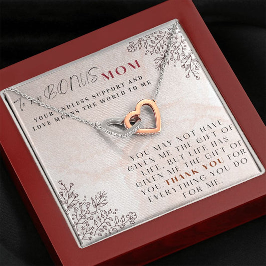 To My Bonus Mom Interlocking Hearts Necklace Gift for Step Mothers