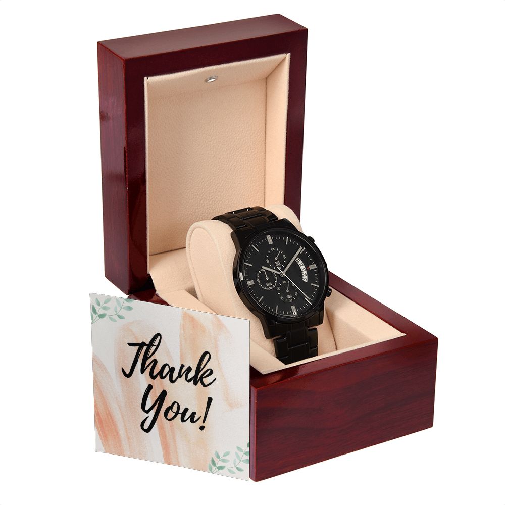Thank You Black Chronograph Watch Gift For Him