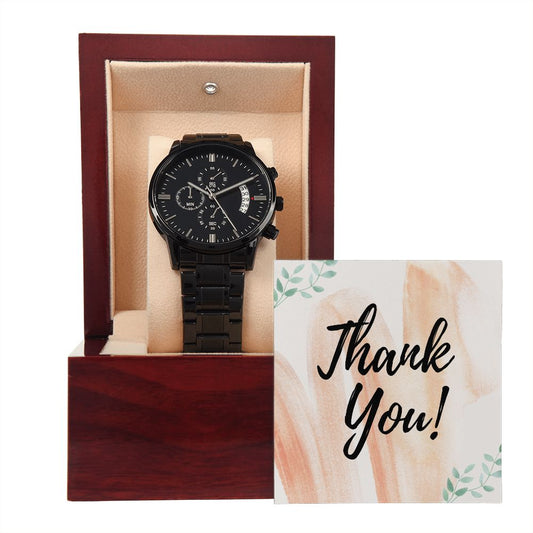 Thank You Black Chronograph Watch Gift For Him