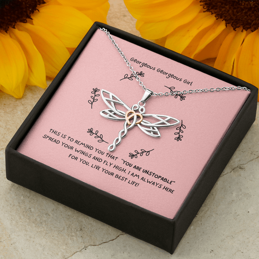 Dragonfly Necklace with Heart in the Middle - Gorgeous Gorgeous Girl Gift for Her - Gift of Hope - Birthday Gift