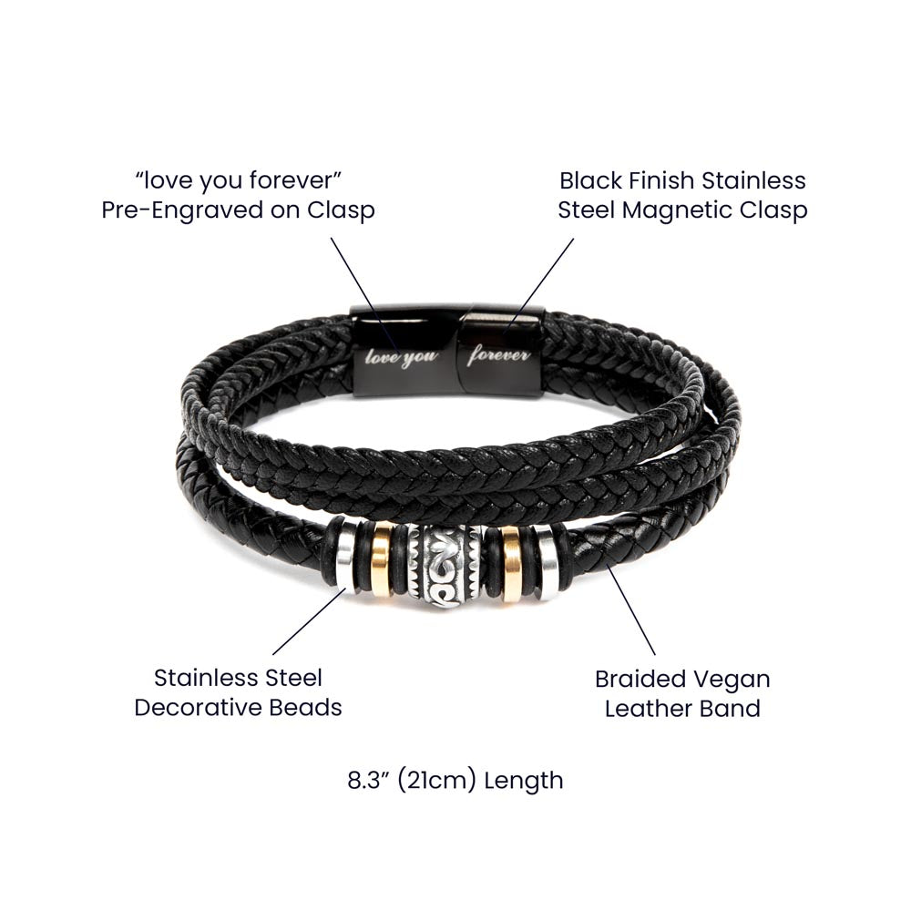 Promise Bracelet for Men – Vegan Leather and Stainless Steel - Stylish Gift for Him: Anniversary, Valentine's Day, Birthday, or Just Because Gift