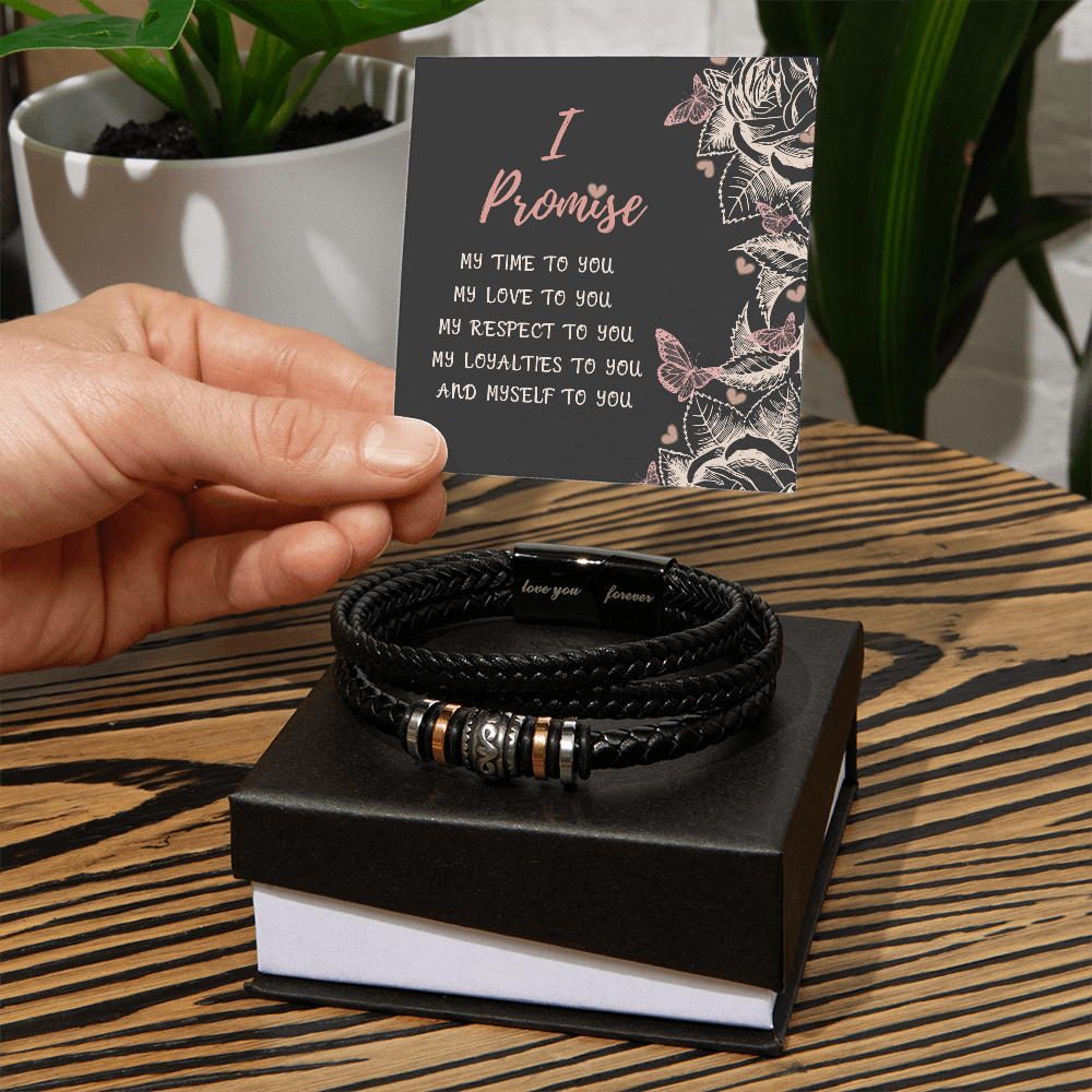 Promise Bracelet for Men – Vegan Leather and Stainless Steel - Stylish Gift for Him: Anniversary, Valentine's Day, Birthday, or Just Because Gift