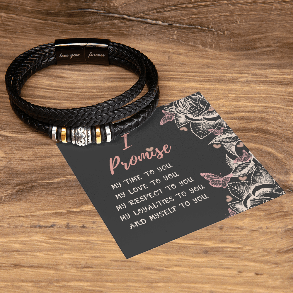 Promise Bracelet for Men – Vegan Leather and Stainless Steel - Stylish Gift for Him: Anniversary, Valentine's Day, Birthday, or Just Because Gift