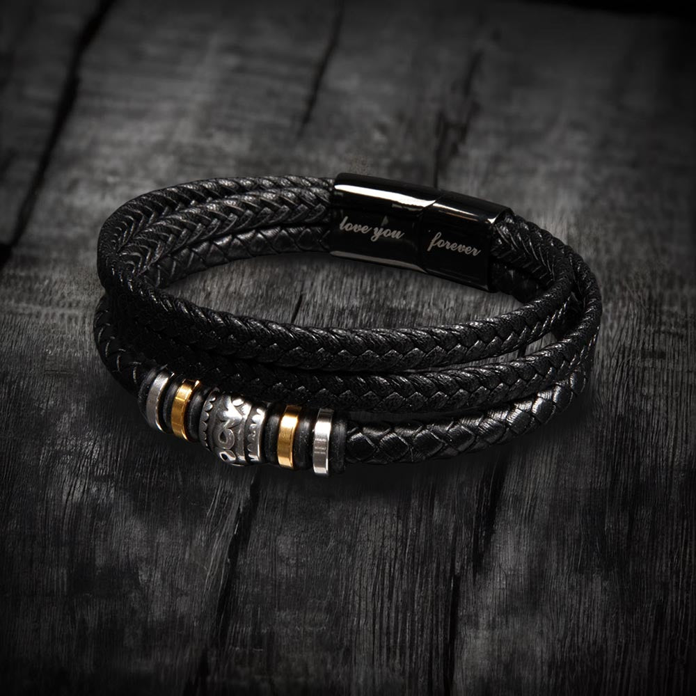 Promise Bracelet for Men – Vegan Leather and Stainless Steel - Stylish Gift for Him: Anniversary, Valentine's Day, Birthday, or Just Because Gift