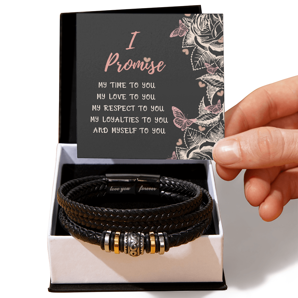 Promise Bracelet for Men – Vegan Leather and Stainless Steel - Stylish Gift for Him: Anniversary, Valentine's Day, Birthday, or Just Because Gift