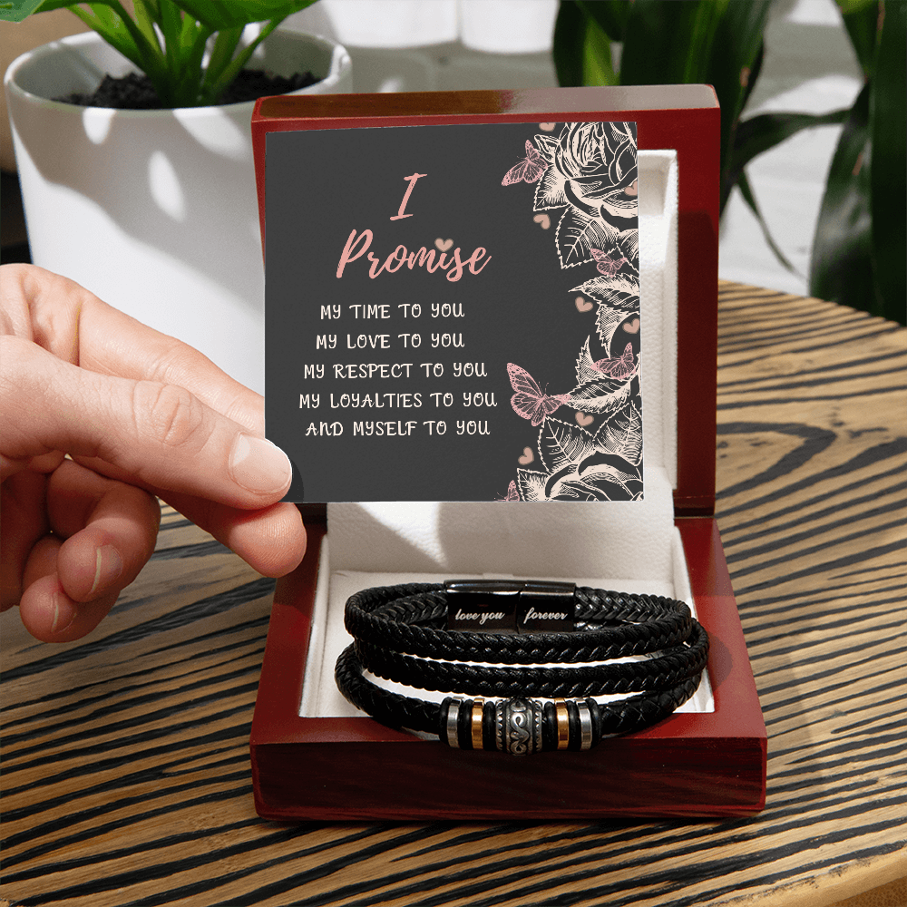 Promise Bracelet for Men – Vegan Leather and Stainless Steel - Stylish Gift for Him: Anniversary, Valentine's Day, Birthday, or Just Because Gift