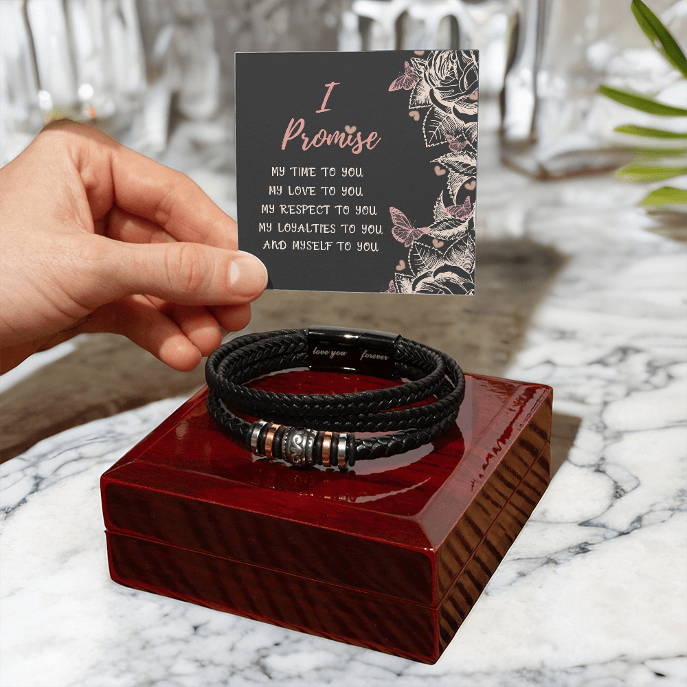 Promise Bracelet for Men – Vegan Leather and Stainless Steel - Stylish Gift for Him: Anniversary, Valentine's Day, Birthday, or Just Because Gift