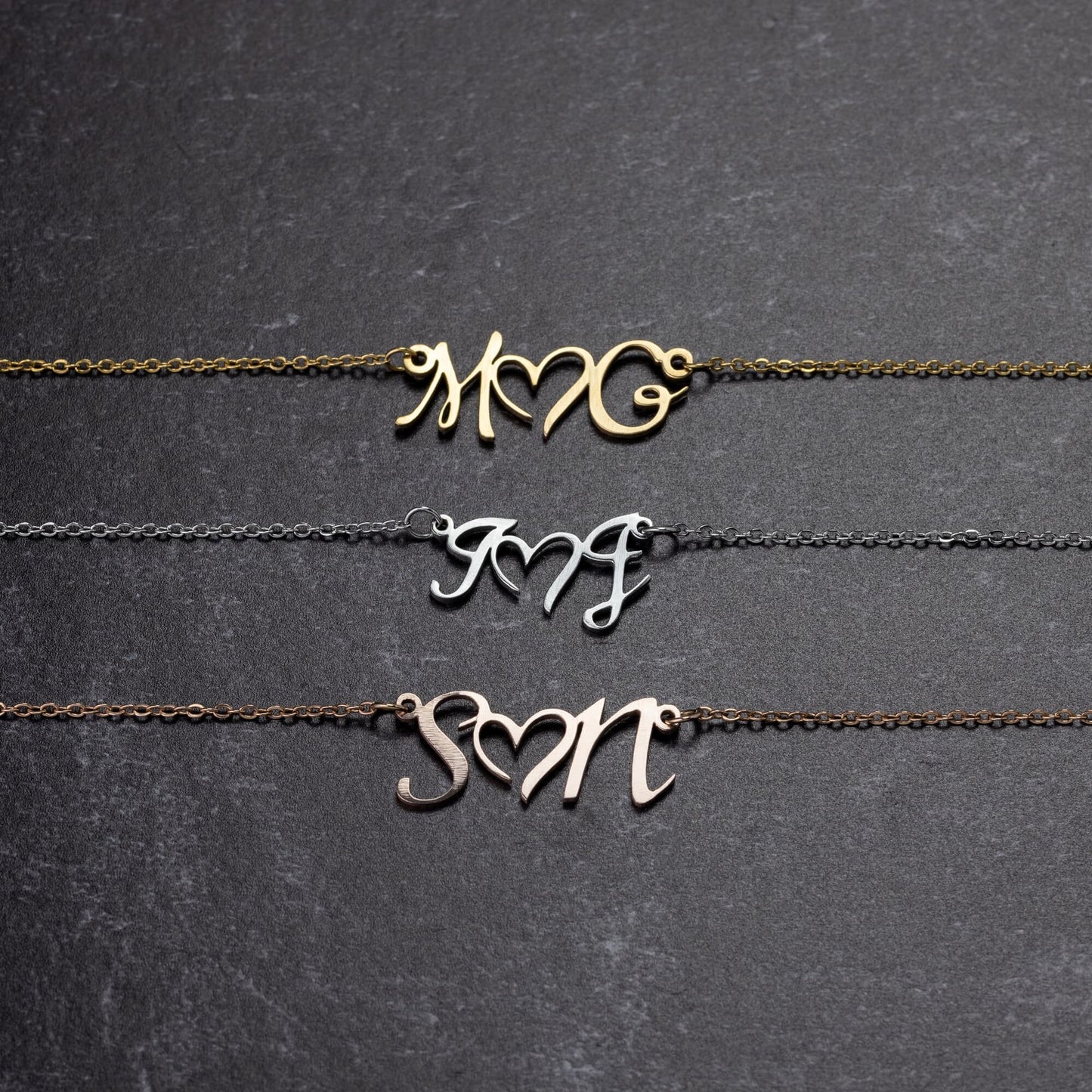 Double Initial Heart Necklace Personalized/Custom Gift for Her