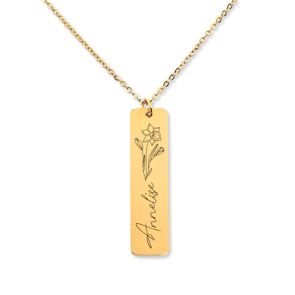 Birthflower Name Bar Necklace