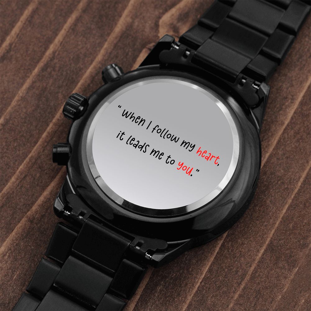 Engraved Design Black Chronograph Watch Gift For Him