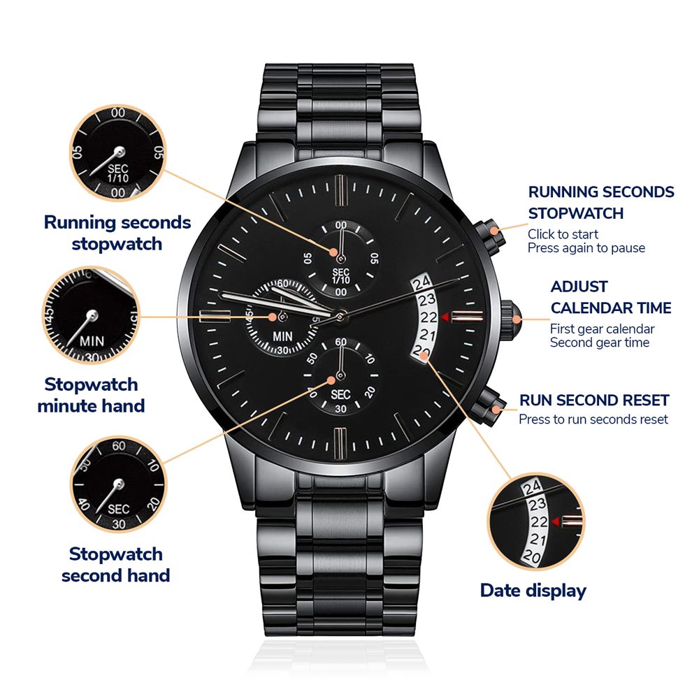 To My Boy Engraved Design Black Chronograph Watch Gift For Him