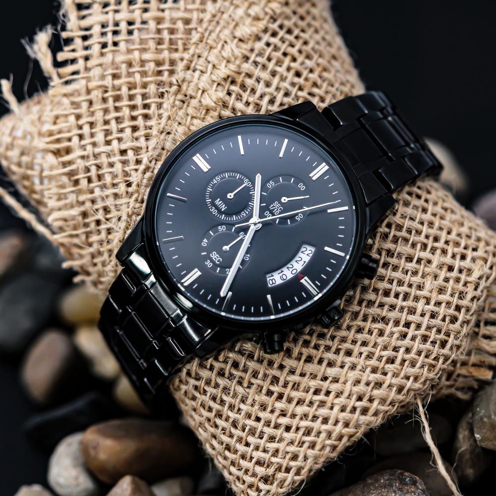 To My Boy Engraved Design Black Chronograph Watch Gift For Him