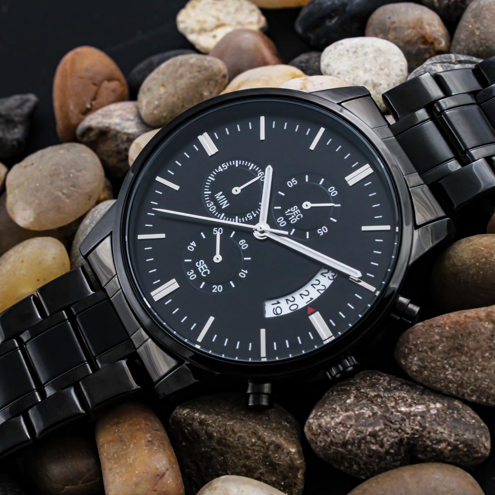 To My Son-In-Law Engraved Design Black Chronograph Watch Gift For Him