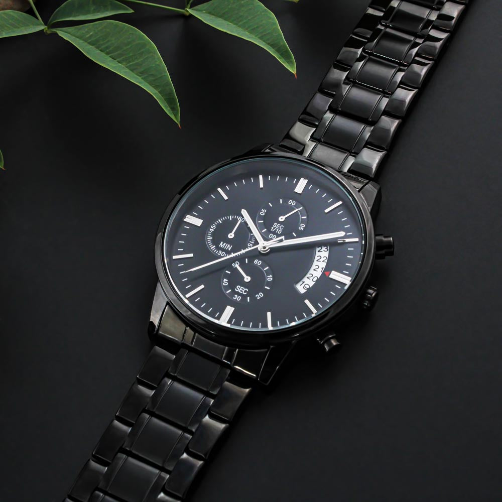 To My Son-In-Law Engraved Design Black Chronograph Watch Gift For Him