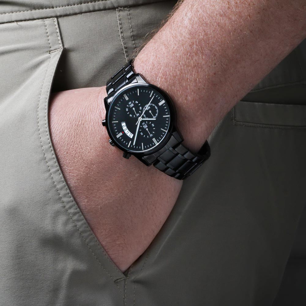 To My Son-In-Law Engraved Design Black Chronograph Watch Gift For Him