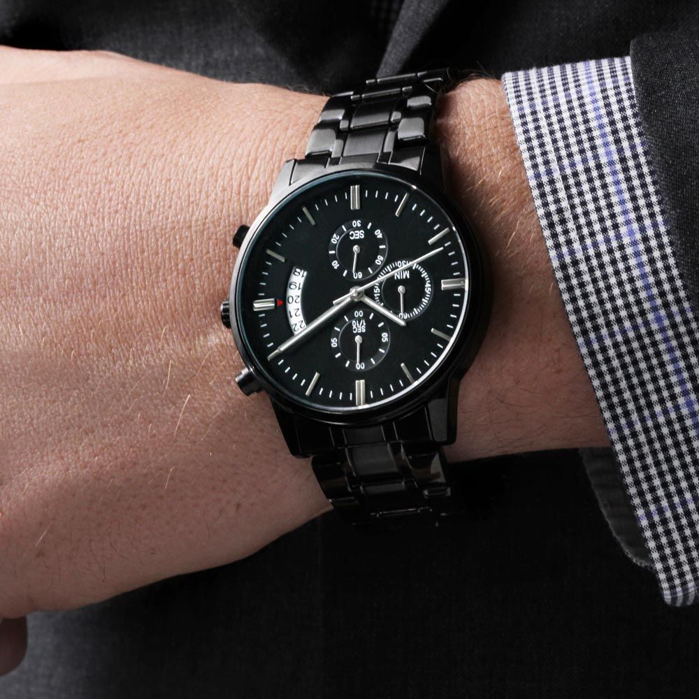 To My Amazing Husband Engraved Design Black Chronograph Watch Gift For Him