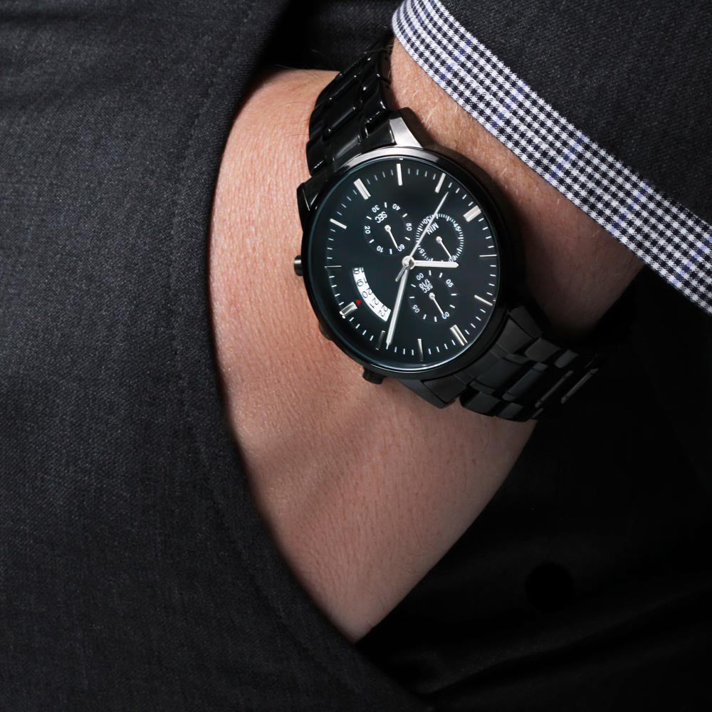 To My Boy Engraved Design Black Chronograph Watch Gift For Him
