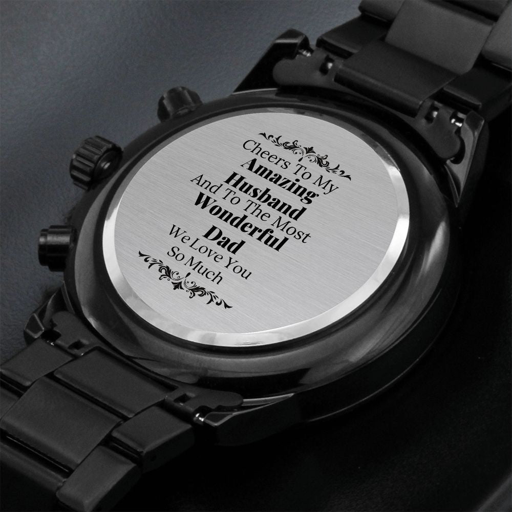 To My Amazing Husband Engraved Design Black Chronograph Watch Gift For Him