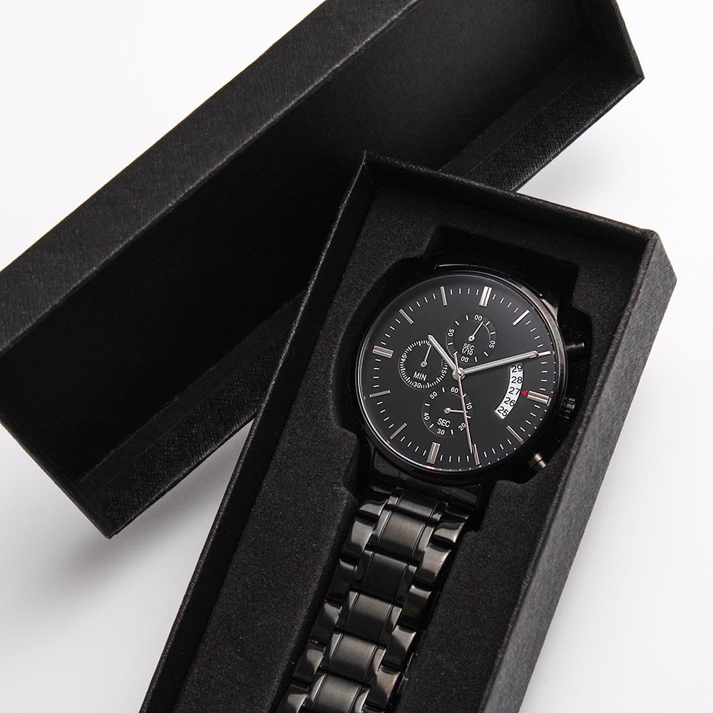 To My Son-In-Law Engraved Design Black Chronograph Watch Gift For Him