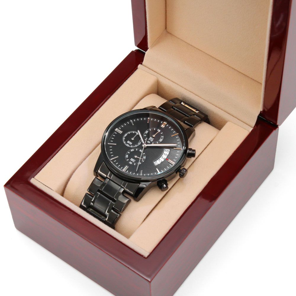To My Amazing Husband Engraved Design Black Chronograph Watch Gift For Him