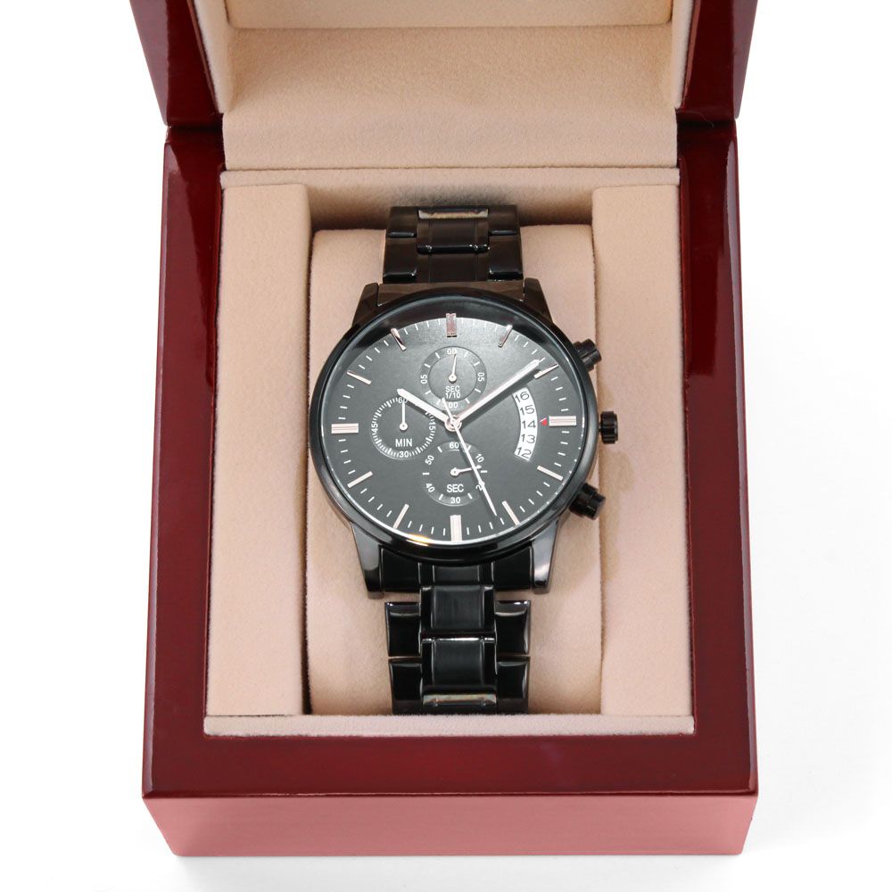 To My Boy Engraved Design Black Chronograph Watch Gift For Him