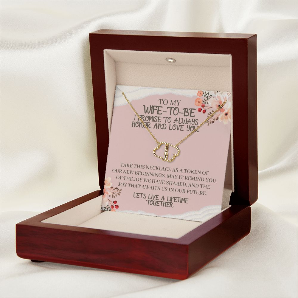 To My Wife-To-Be Solid Gold Interlocking Hearts Necklace with Pave Diamonds Gift For The Bride