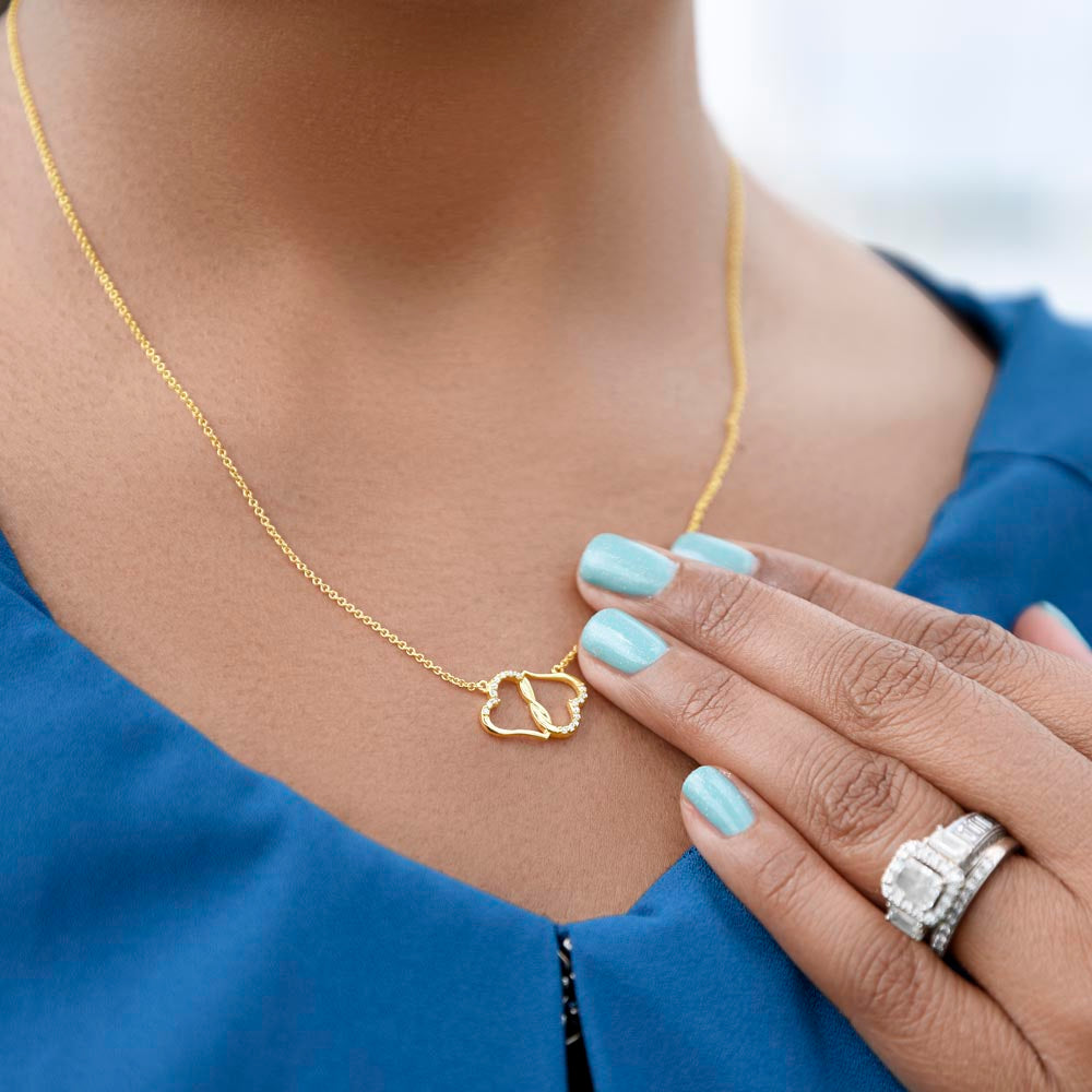 To My Wife-To-Be Solid Gold Interlocking Hearts Necklace with Pave Diamonds Gift For The Bride