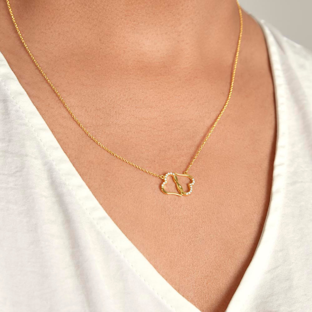 To My Wife-To-Be Solid Gold Interlocking Hearts Necklace with Pave Diamonds Gift For The Bride
