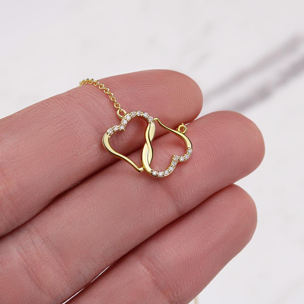 Nikkah Mubarak Muslim Wedding Bridal Gift For Her - 10K Solid Gold Interlocking Hearts Necklace with 18 Pave Set Diamonds