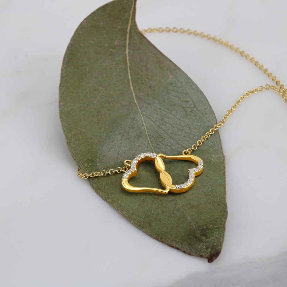 Nikkah Mubarak Muslim Wedding Bridal Gift For Her - 10K Solid Gold Interlocking Hearts Necklace with 18 Pave Set Diamonds