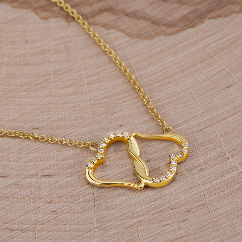 Nikkah Mubarak Muslim Wedding Bridal Gift For Her - 10K Solid Gold Interlocking Hearts Necklace with 18 Pave Set Diamonds