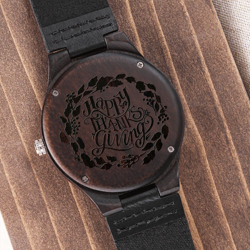 Happy Thanks Giving Engraved Wooden Watch Gift For Him
