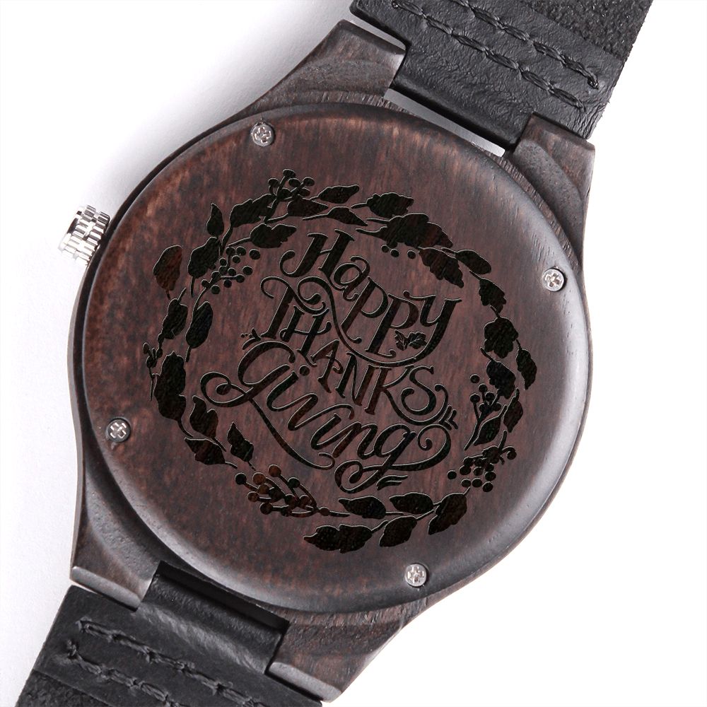 Happy Thanks Giving Engraved Wooden Watch Gift For Him