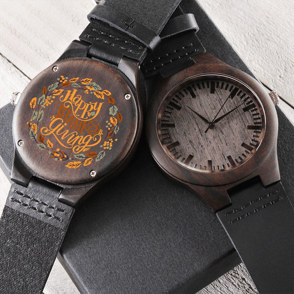 Happy Thanks Giving Engraved Wooden Watch Gift For Him