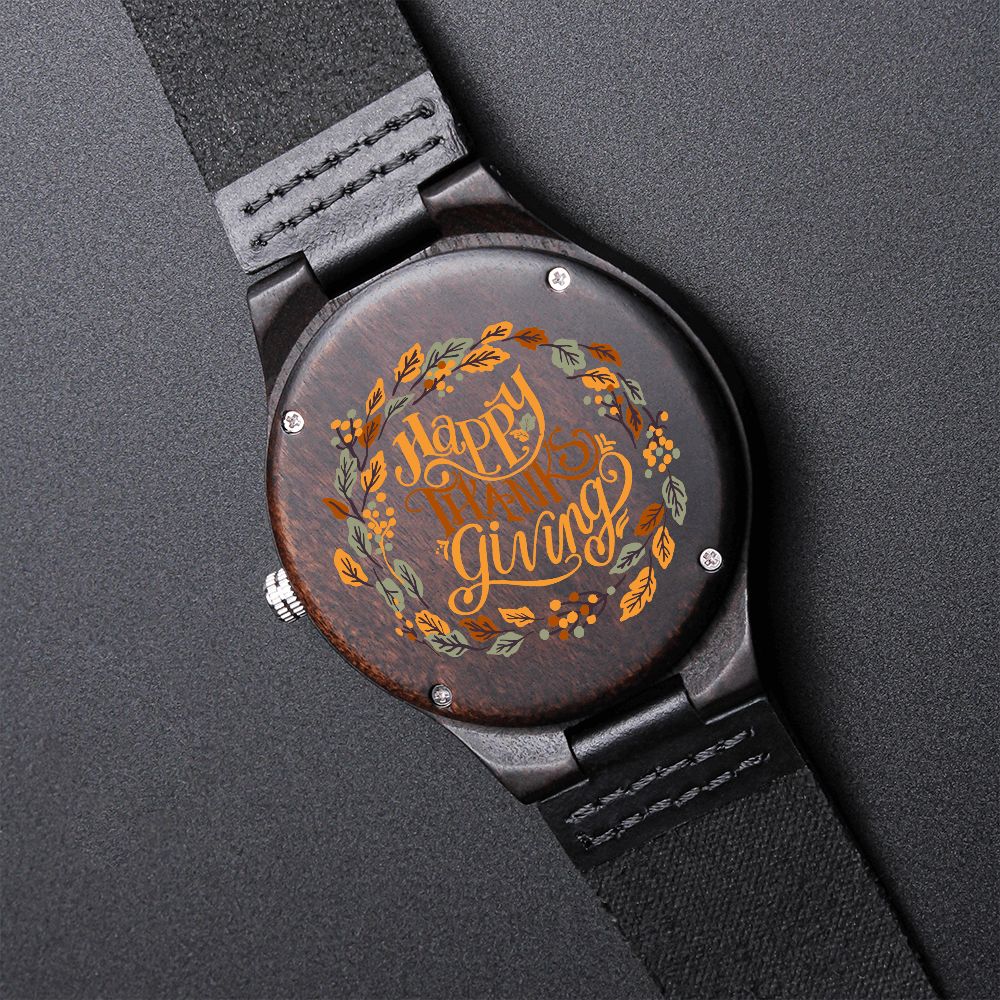 Happy Thanks Giving Engraved Wooden Watch Gift For Him