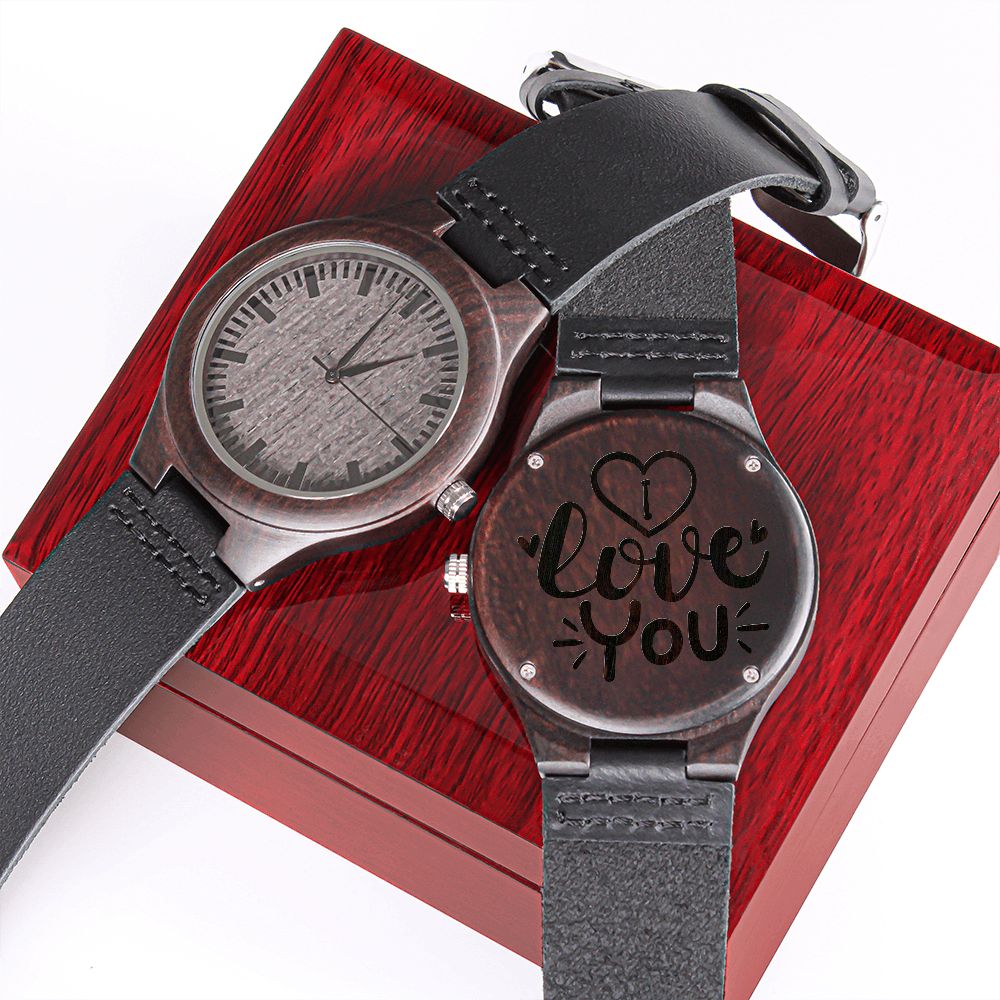 I Love You Men's Engraved Wooden Watch Gift For Him
