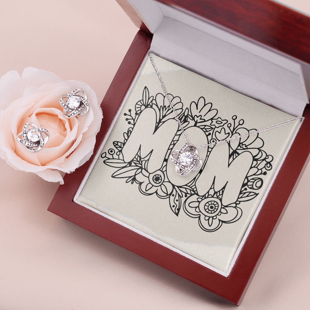 Mom Love Knot Earring & Necklace Set Gift For Mothers
