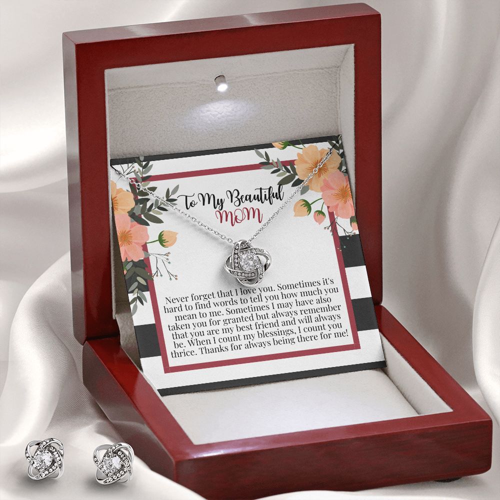 Love Knot Earring & Necklace Set Gift For Mom