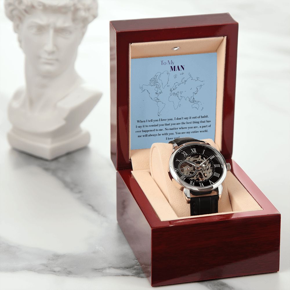 Black Openwork Watch Gift For Him